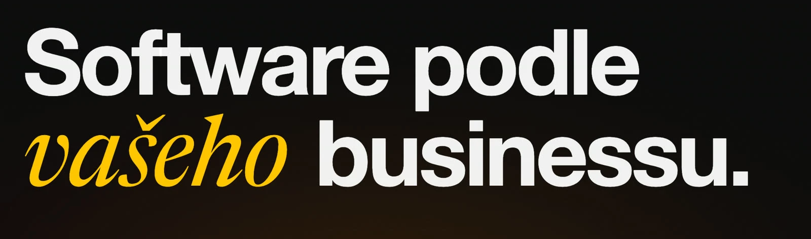 The Czech headline: Software podle vaseho businessu, with the italic word in yellow