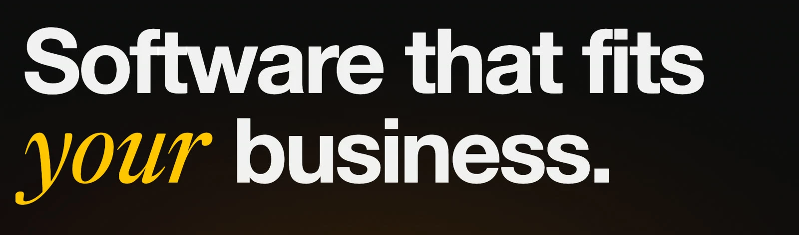 The English headline: Software that fits your business, with the italic word in yellow
