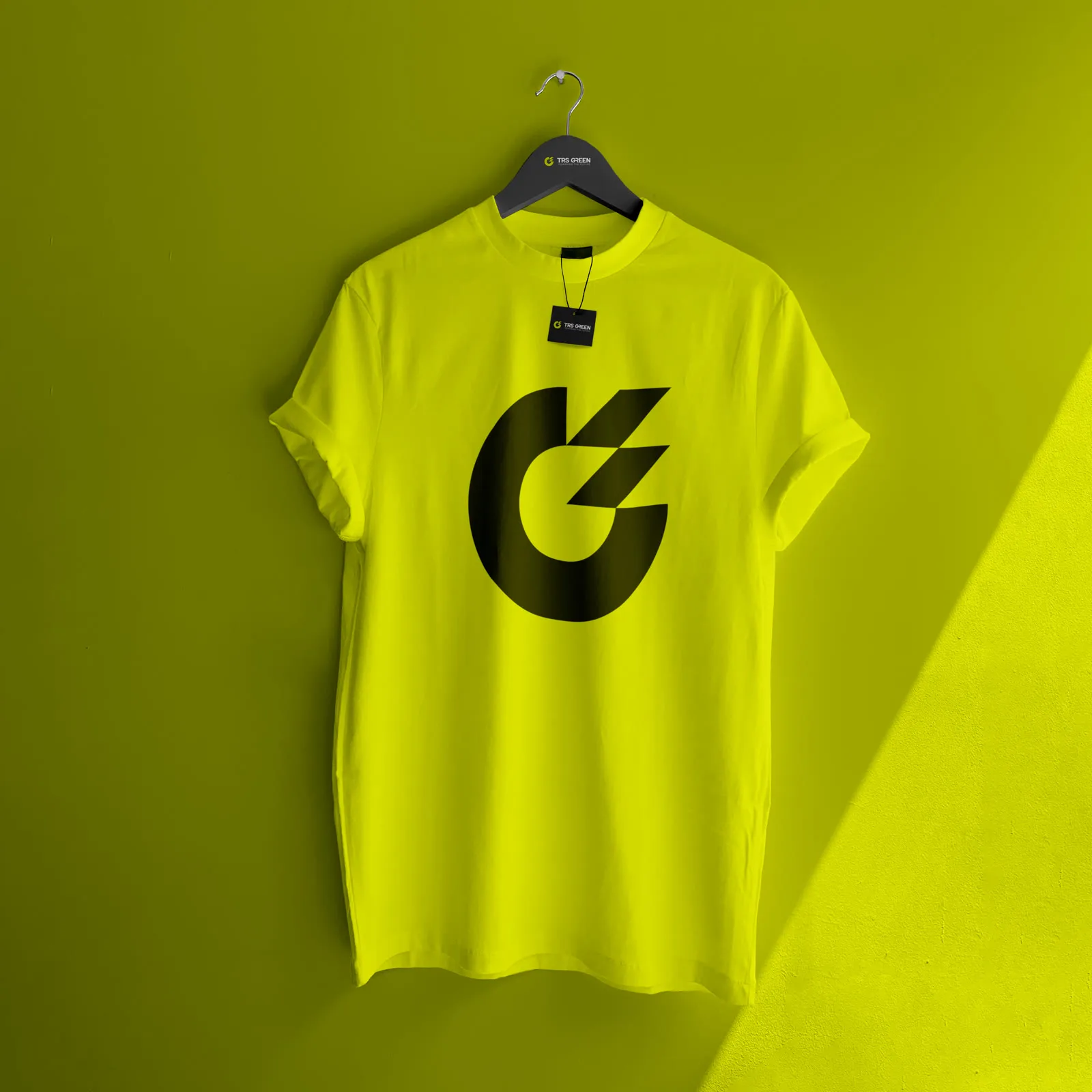 Lime TRS Green t-shirt with the large dark logomark on the chest